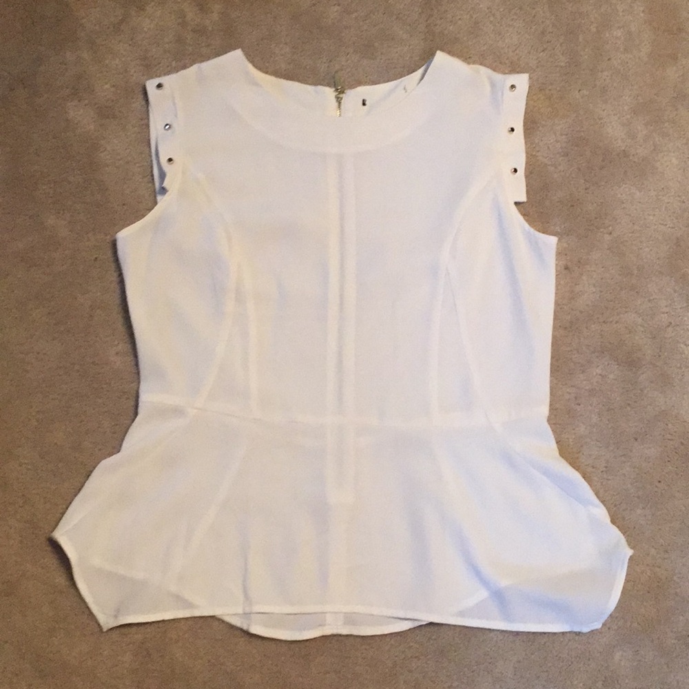Express White Peplum Studded Blouse Size L
